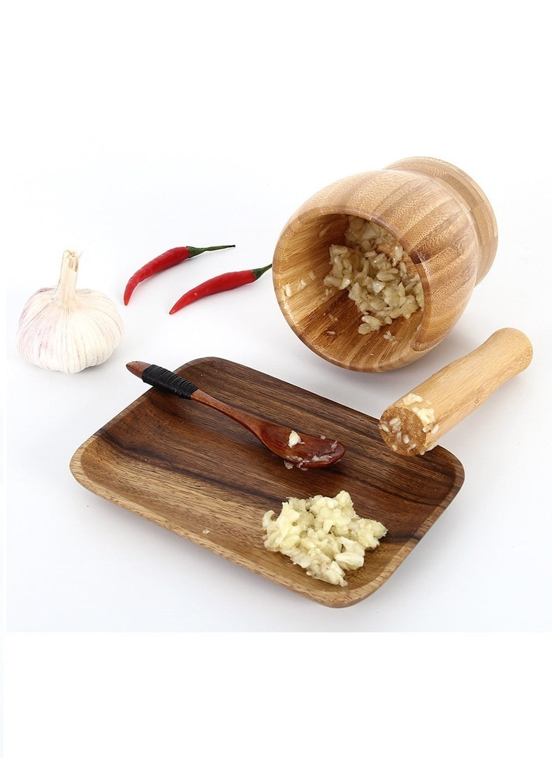 THRJ Bamboo Mortar & Pestle Garlic Spice & Herb Crusher Salad - Three Sizes Available