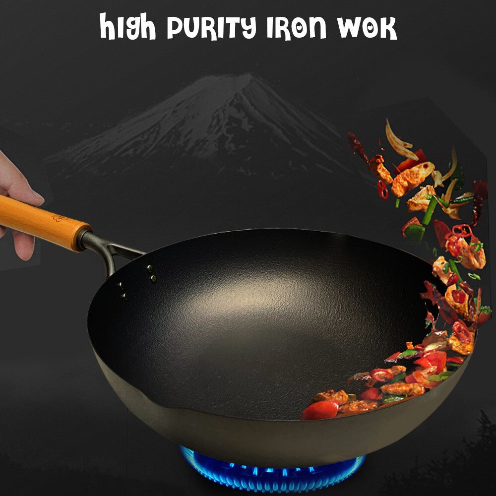 Kirameki Pure Iron Double Fiber Line Stir Fry Wok Made In Japan
