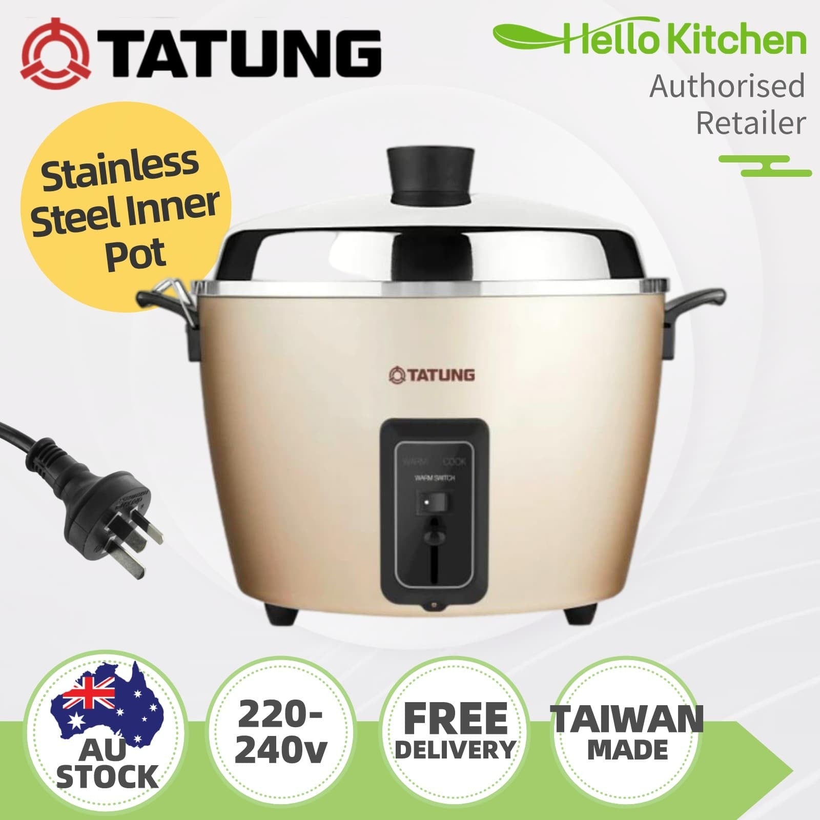 Tatung Multi-Functional Stainless Steel Inner Pot Rice Cooker in Champagne - New Version