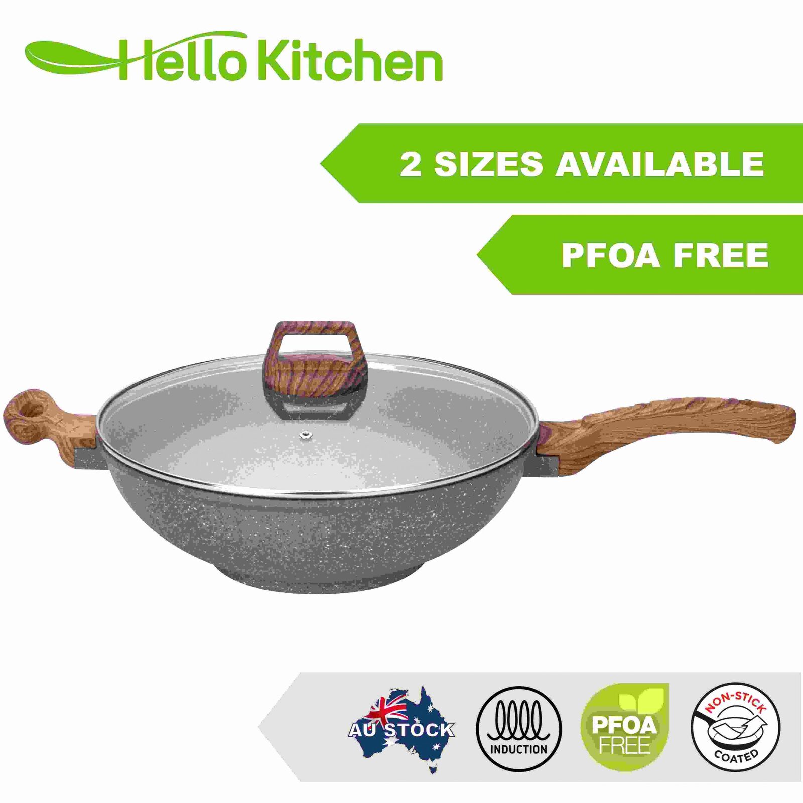 Hello Kitchen Non-stick Marble Wok 28cm/32cm