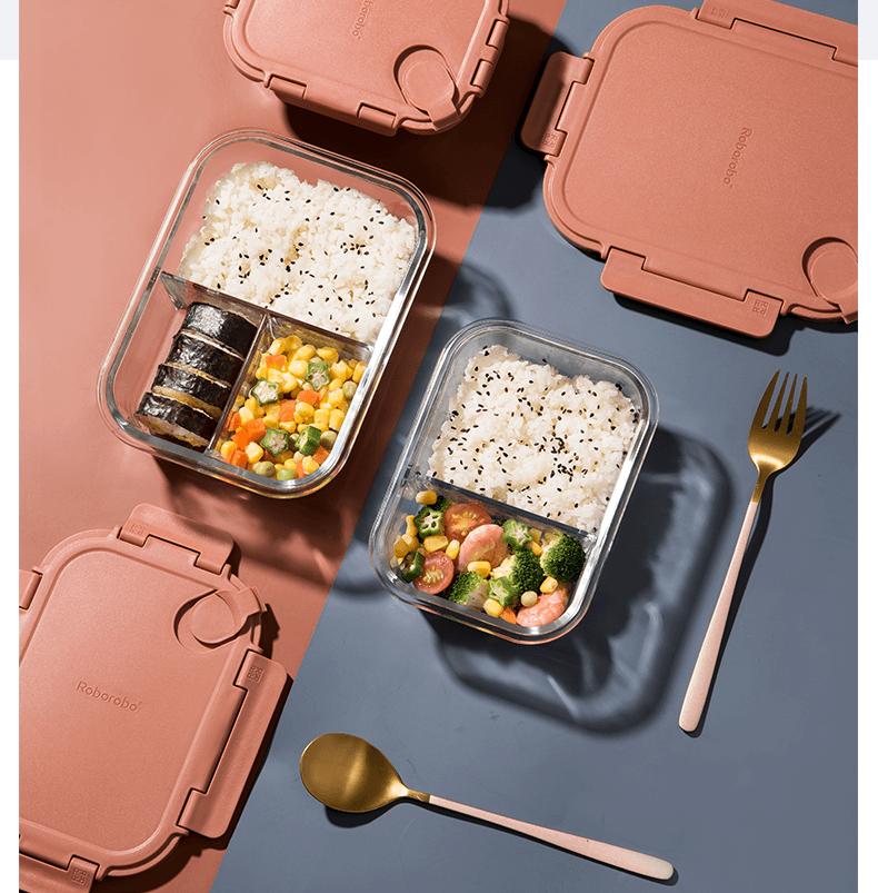 Robo Clark Glass Lunch Box Food Contatiner With Snap Lock Lid Red 620ml 1000ml