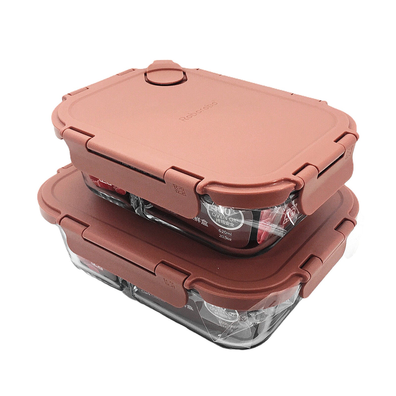 Robo Clark Glass Lunch Box Food Contatiner With Snap Lock Lid Red 620ml 1000ml