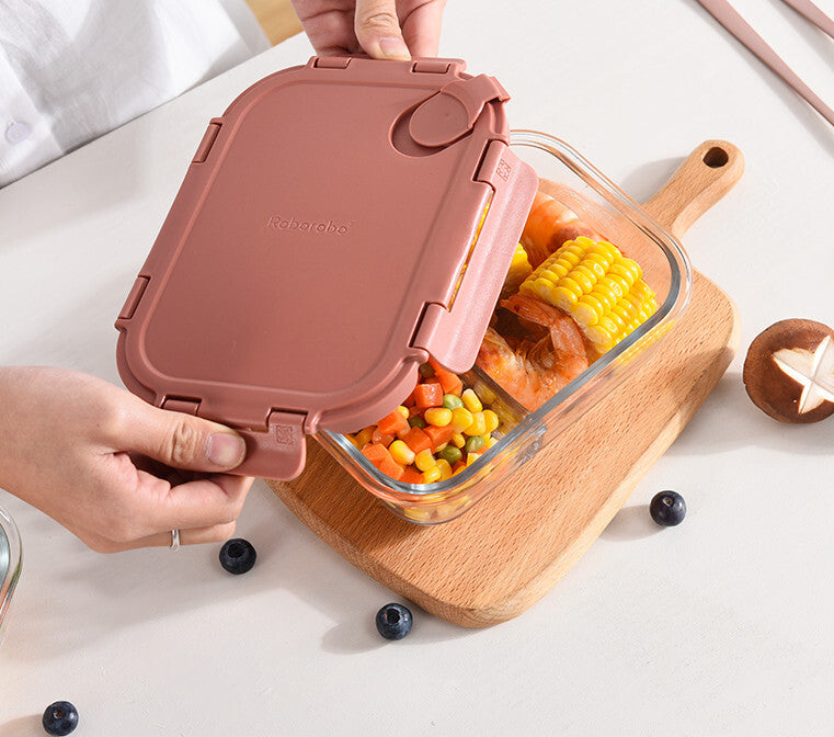 Robo Clark Glass Lunch Box Food Contatiner With Snap Lock Lid Red 620ml 1000ml