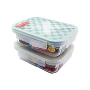 Robo Dubai Glass Lunch  3 Compartments Box Food Container with Spoon 1L White/Green