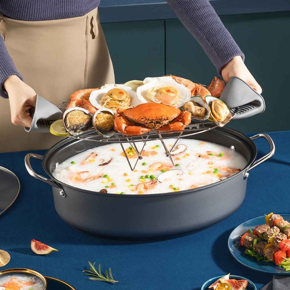 Cooker King 39cm Multifunction Deep Fish Steamer Roaster Pot with Glass Lid and Rack