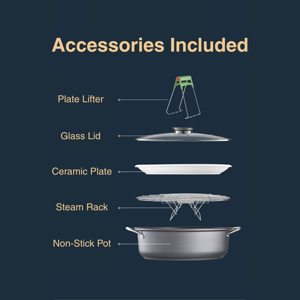 Cooker King 39cm Multifunction Deep Fish Steamer Roaster Pot with Glass Lid and Rack
