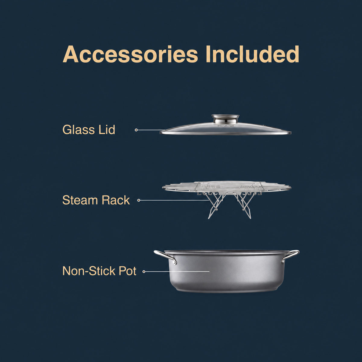 Cooker King 39cm Multifunction Deep Fish Steamer Roaster Pot with Glass Lid and Rack