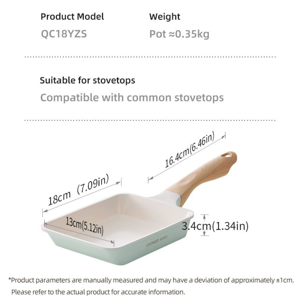Cooker King Ceramic Non Stick Tamagoyaki Omelette Pan with Wooden Stay Cool Handle
