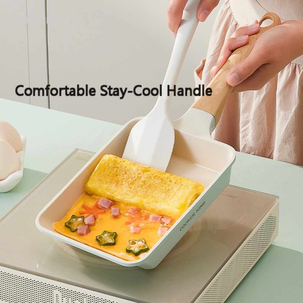 Cooker King Ceramic Non Stick Tamagoyaki Omelette Pan with Wooden Stay Cool Handle