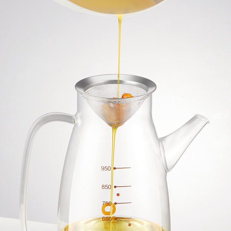 Cooker King Glass Oil Dispenser Jug with Filter Measuring Scale and Leak Proof Lid