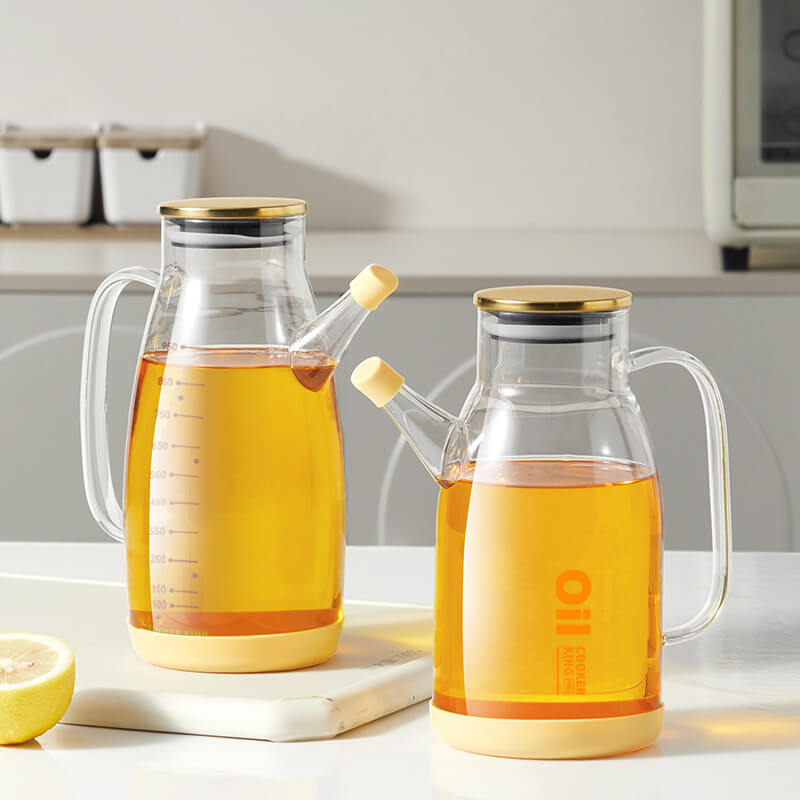 Cooker King Glass Oil Dispenser Jug with Filter Measuring Scale and Leak Proof Lid