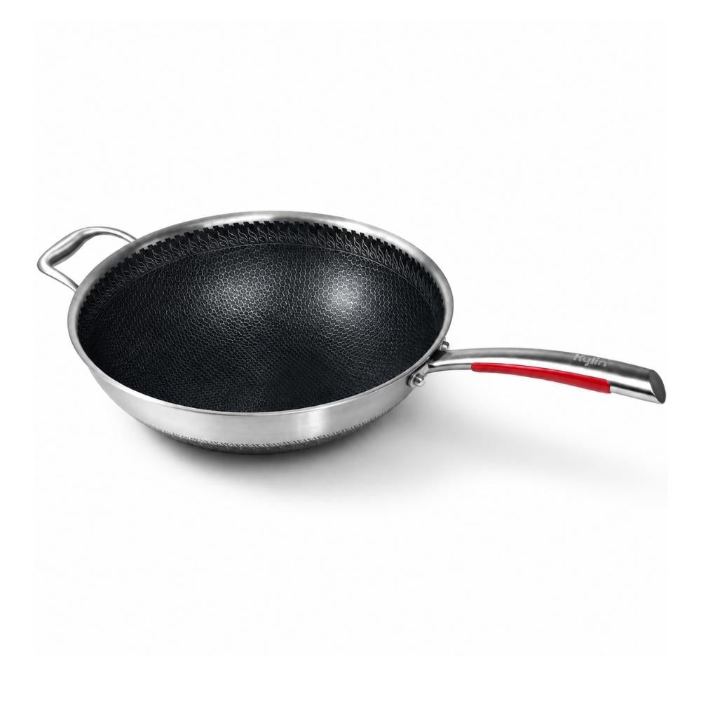 Kylin 5-Ply 316 Stainless Steel Honeycomb Non-Stick Wok with Glass Lid