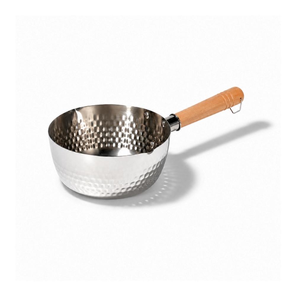 Kylin Japanese Tri-Layer Hammered Saucepan Milk Pan Yukihira Nabe Stainless Steel Wooden Handle