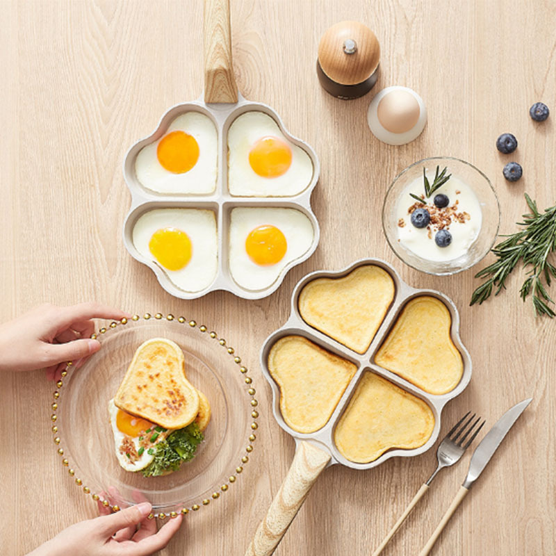 Heart-shaped 4 Egg Frying Pan - Four Leaf Nonstick Ceramic Egg Pan, Mini Egg  Poacher, Non-stick Aluminum